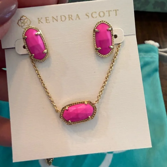 Kendra Scott Fuchsia and Gold earrings and necklace set - Picture 2 of 4